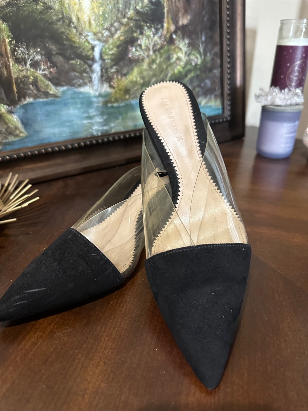 Zara black pointed toe block heel